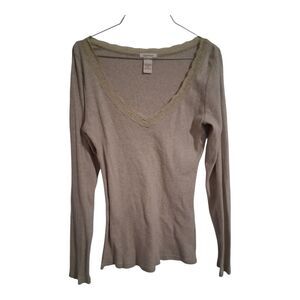 Sundance M Ribbed Henley V Neck Lace Trim Bella Swan Elena Gilbert Minimalist